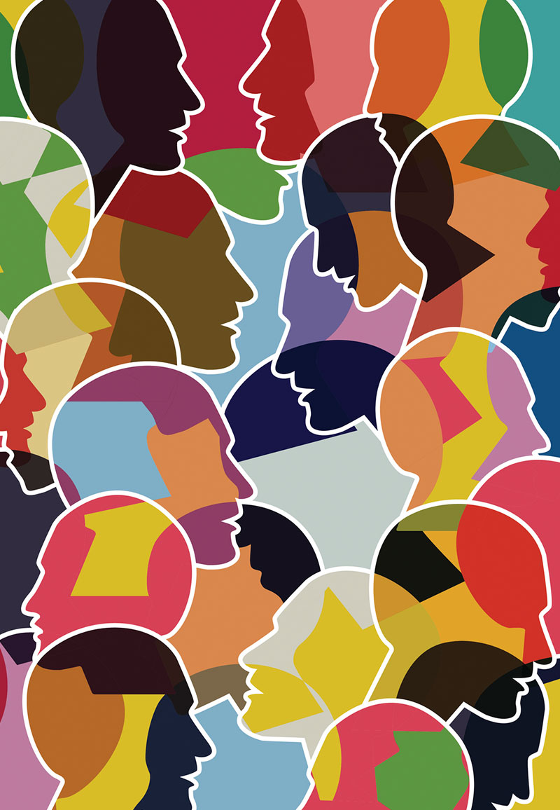 colorful illustration of multicultural people heads